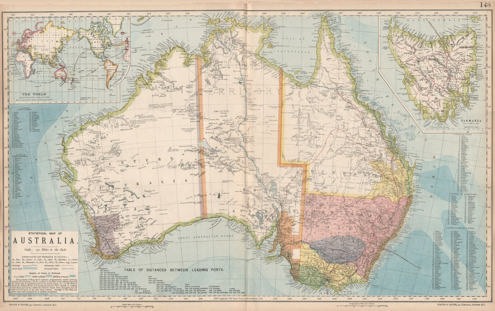 AUSTRALIA. White=unexplored. Violet & green=best sheep country. LETTS 1889 map
