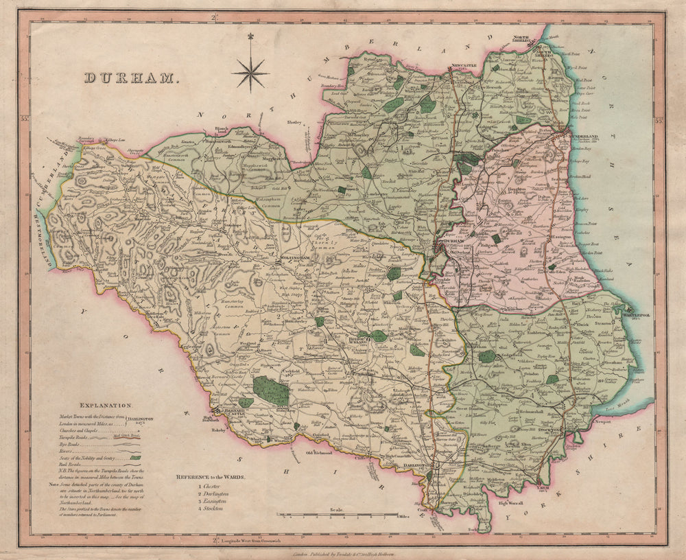 Antique county map of Durham by Henry Teesdale 1831 old plan chart