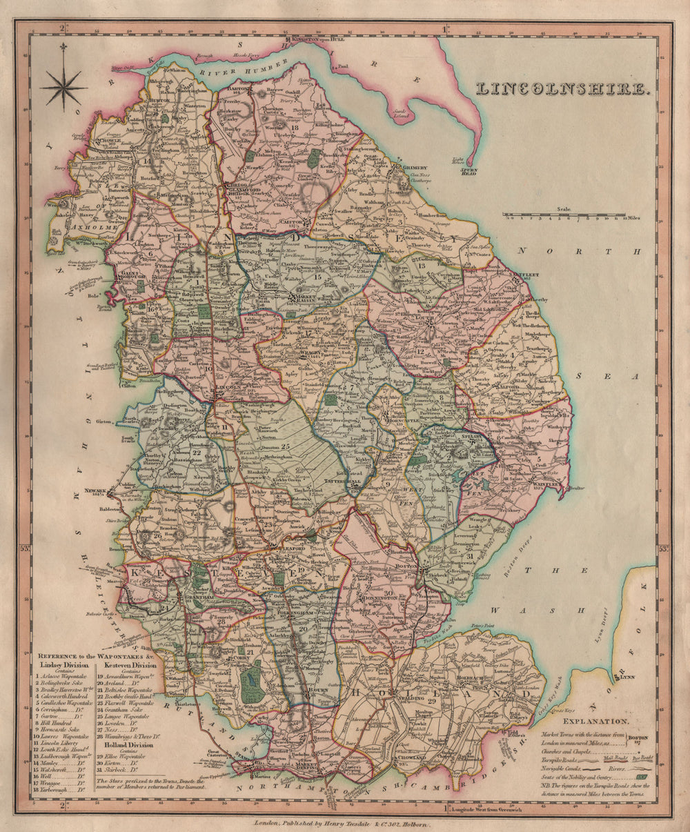 Antique county map of Lincolnshire by Henry Teesdale 1831 old