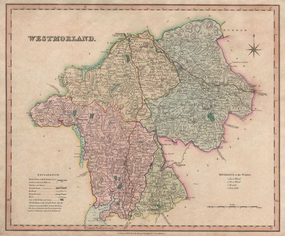 Antique county map of Westmorland by Henry Teesdale 1831 old chart