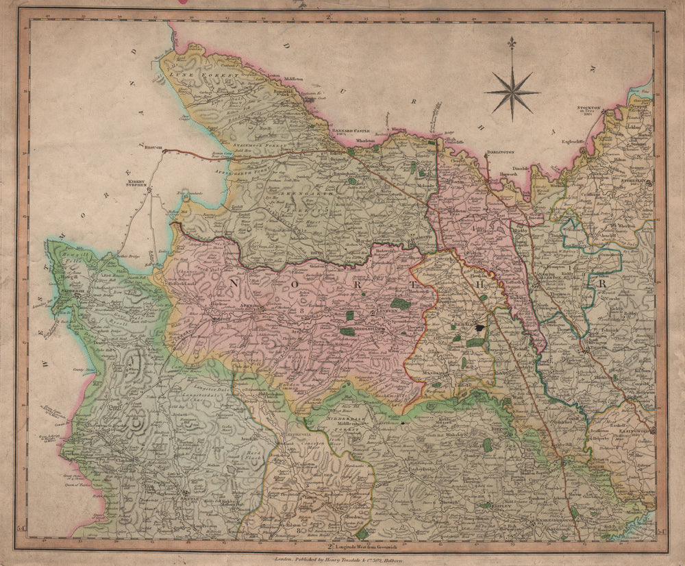 Antique county map of North-east Yorkshire by Henry Teesdale 1831 old