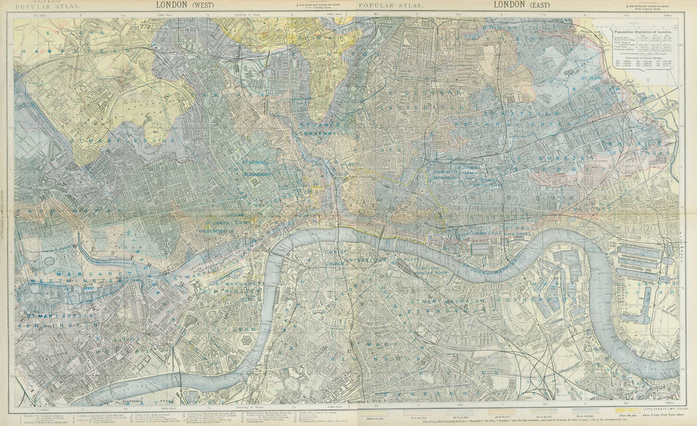 LONDON town city plan. Underground railways parishes relief. LETTS 1883 map