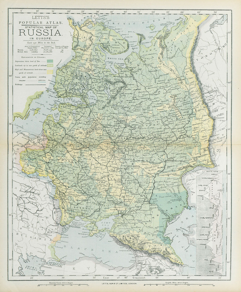 RUSSIA. Eastern Europe. Ukraine Belarus Baltics Finland Georgia. LETTS 1883 map