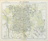 MADRID antique town city map plan. Railways. LETTS 1883 old chart