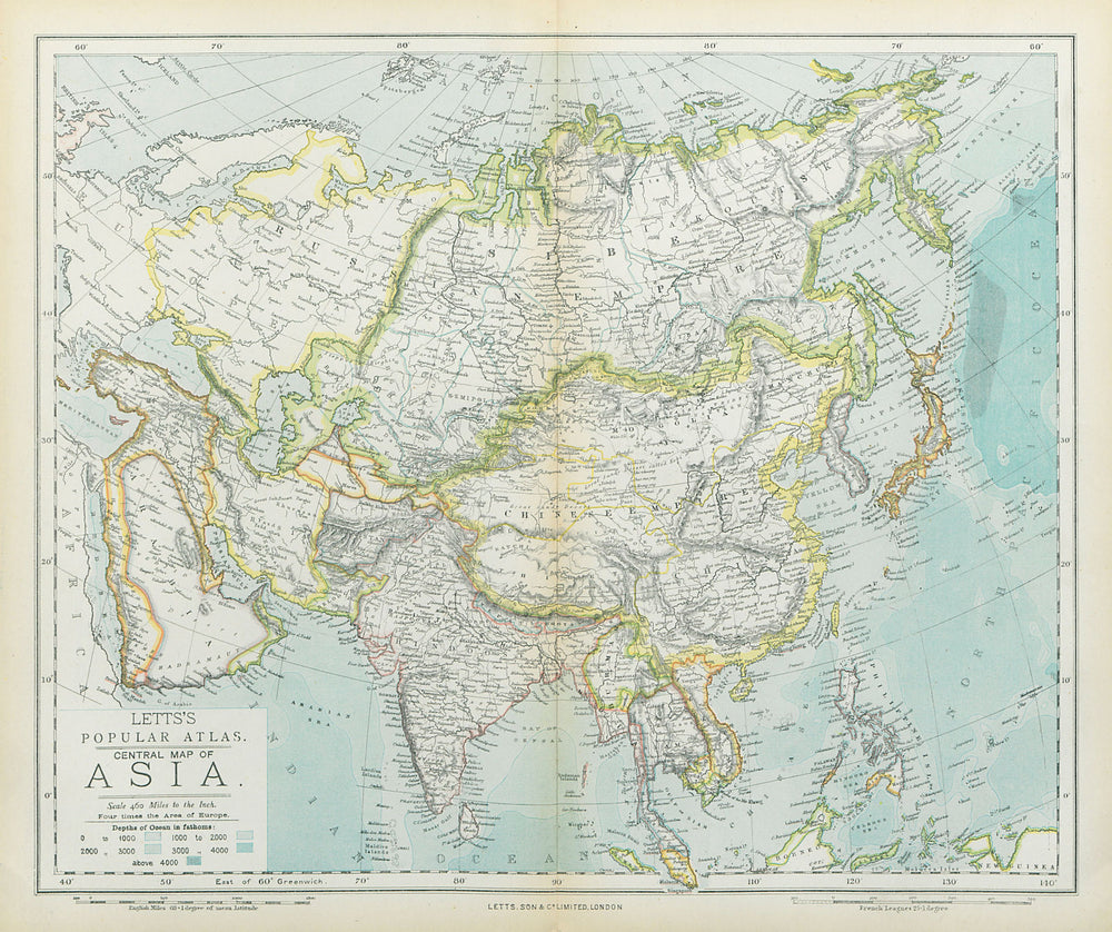 ASIA. British India Hedjaz China Arabia Persia Siam Beloochistan. LETTS 1883 map