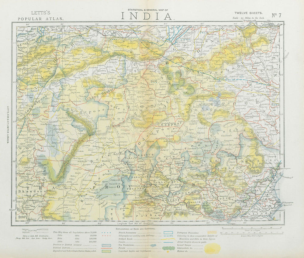 CENTRAL BRITISH INDIA Bengal Central Provinces Bandelkand. Railways 1883 map