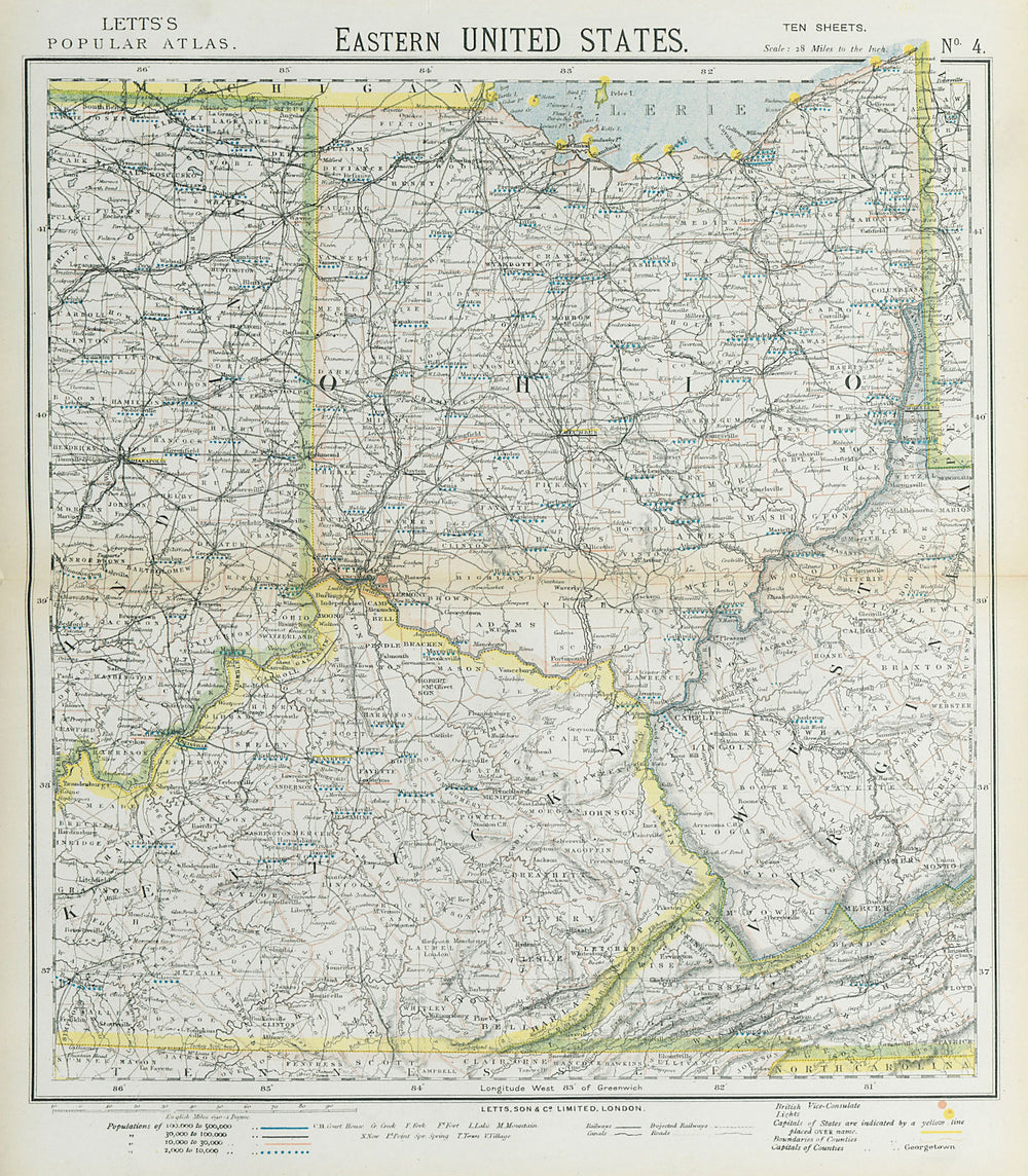 APPALACHIA. Ohio & parts of Kentucky Virginia Indiana. Railroads. LETTS 1883 map