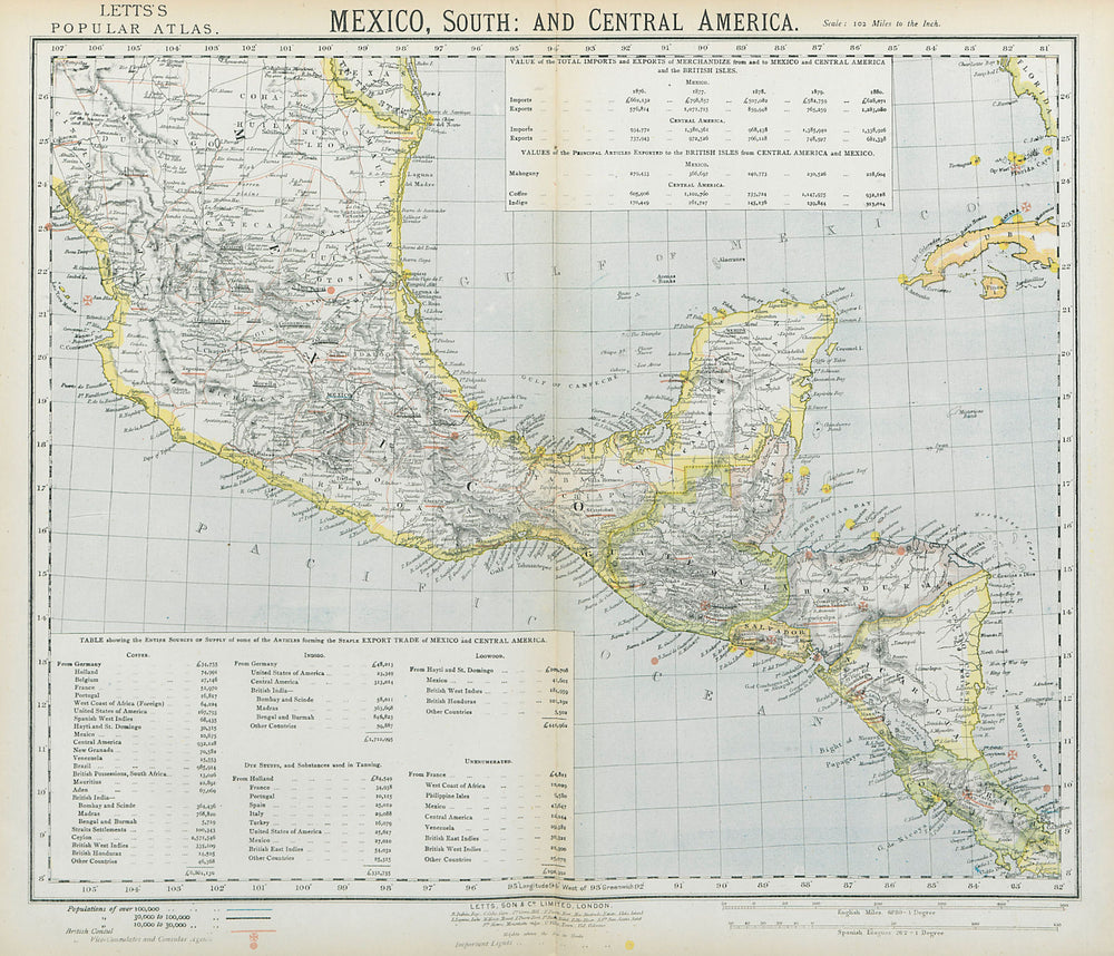 SOUTHERN MEXICO & CENTRAL AMERICA. Lighthouses. Key West Yucatan. LETTS 1883 map