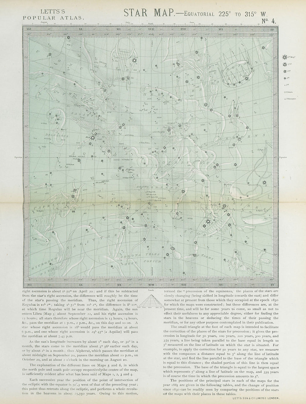 ASTRONOMY Star map chart signs Winter Scorpio Sagittarius Capricorn LETTS 1883