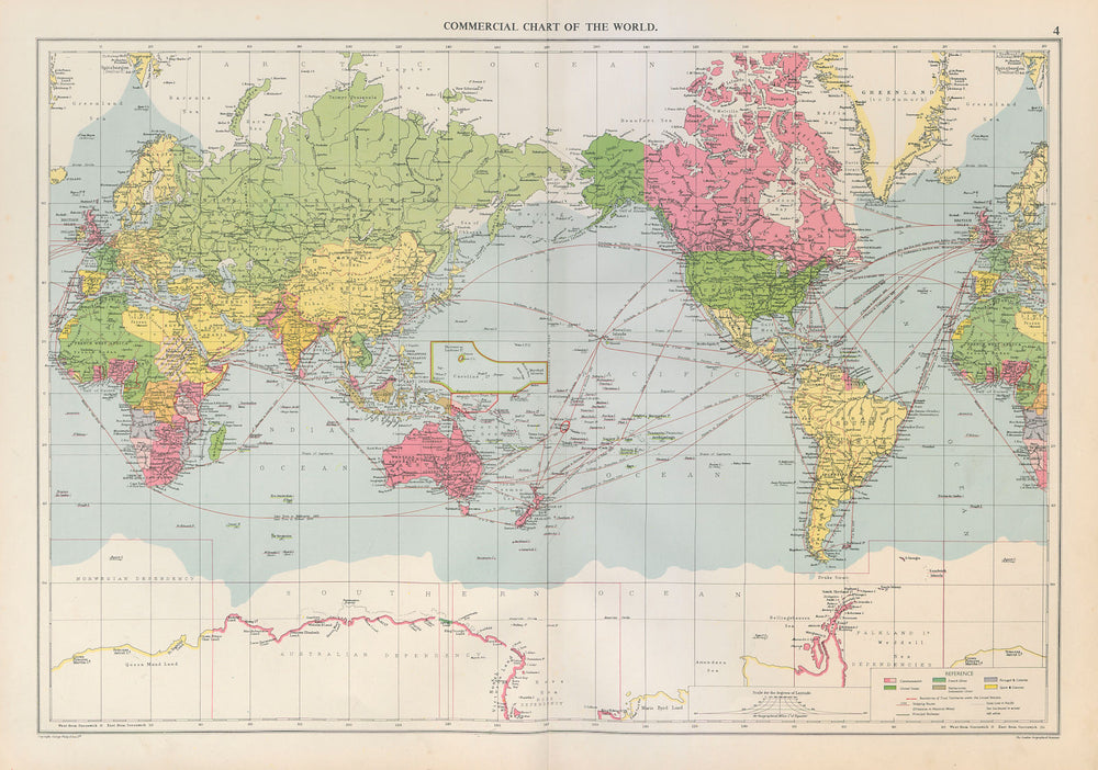 World Commercial Chart shipping routes. Commonwealth/French Union LARGE 1952 map