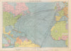 North Atlantic Ocean sea chart. Ports lighthouses mail routes. LARGE 1952 map