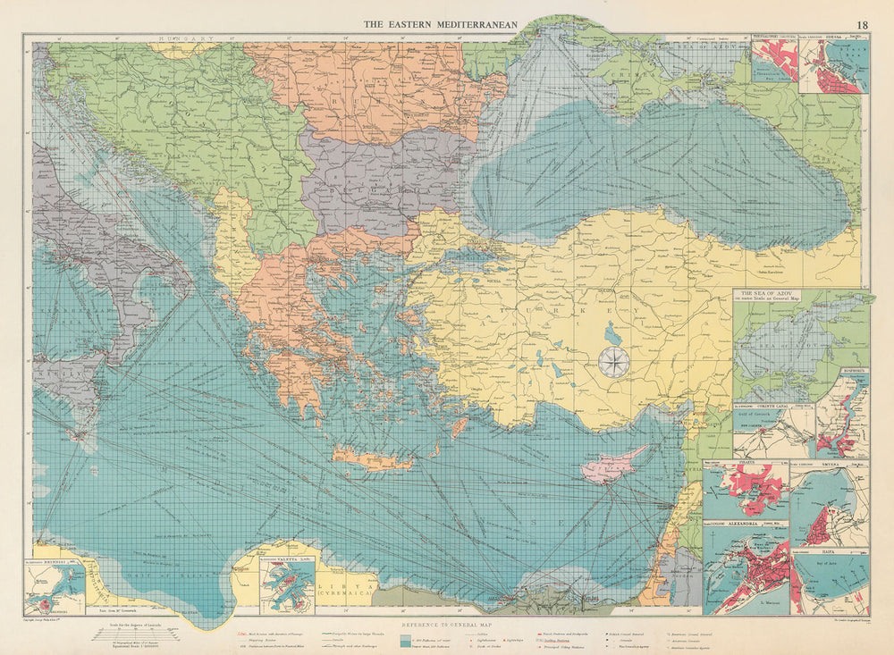 Eastern Mediterranean & Black Sea chart. Ports lighthouses mail. LARGE 1959 map