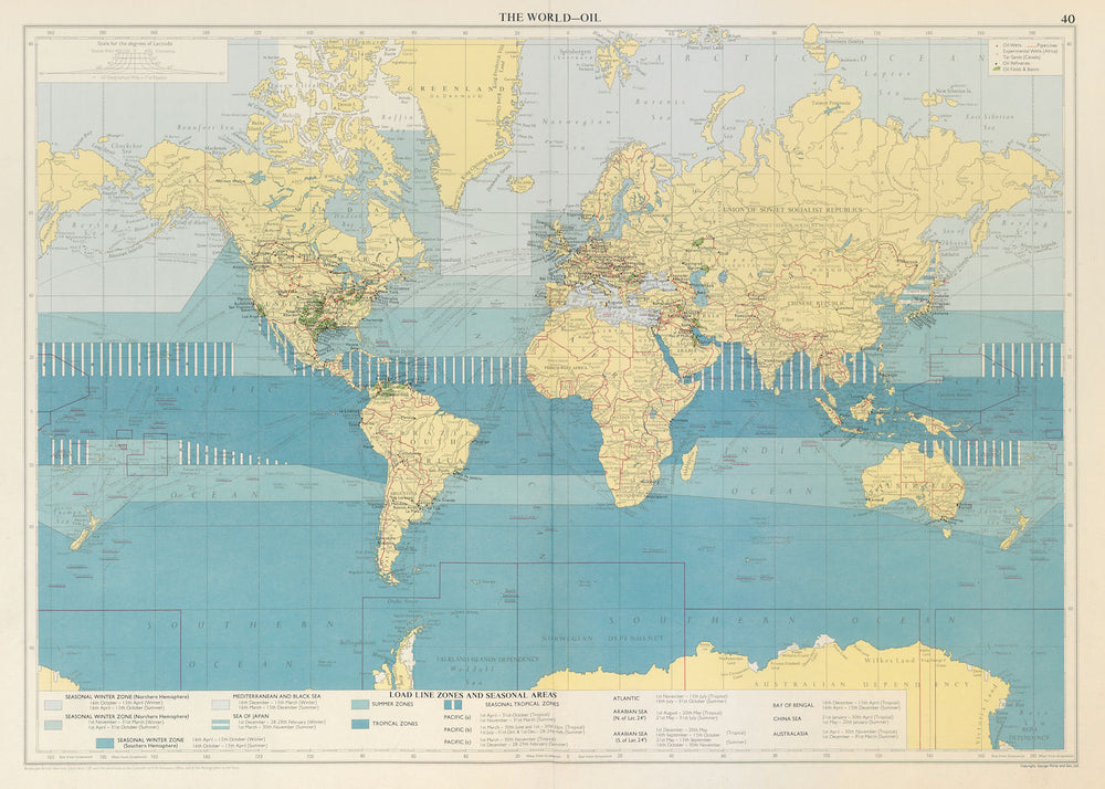 World - Oil fields wells basins refineries pipelines. Load lines. LARGE 1959 map