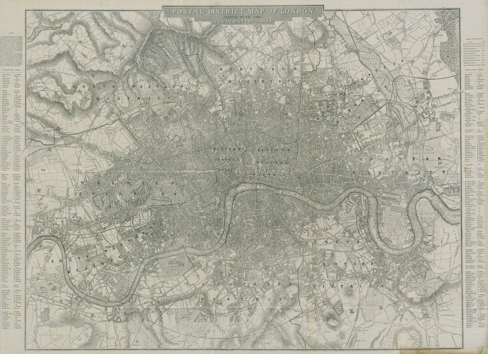 Postal District Map of London. ILLUSTRATED TIMES 101x73cm 1857 old antique