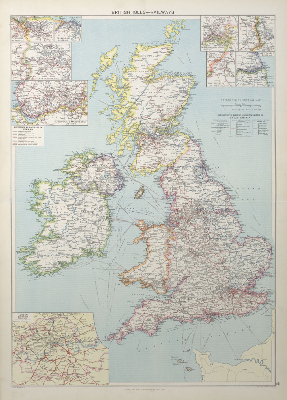 British Isles Railways companies regions. Ireland. GWR LMSR LNER. LARGE 1927 map