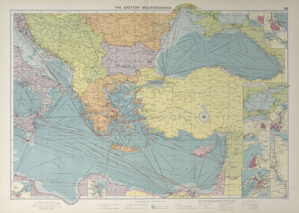 Eastern Mediterranean & Black Sea chart. Ports lighthouses mail. LARGE 1927 map