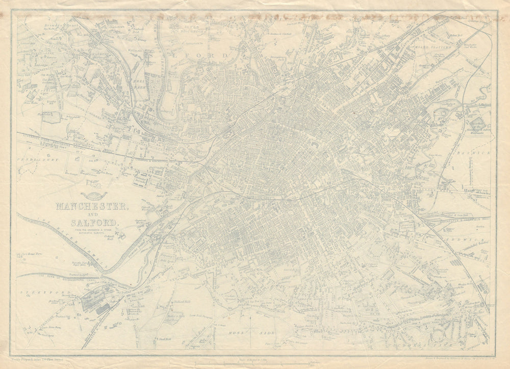 MANCHESTER & SALFORD. Large town/city plan by BR DAVIES.Dispatch Atlas 1863 map