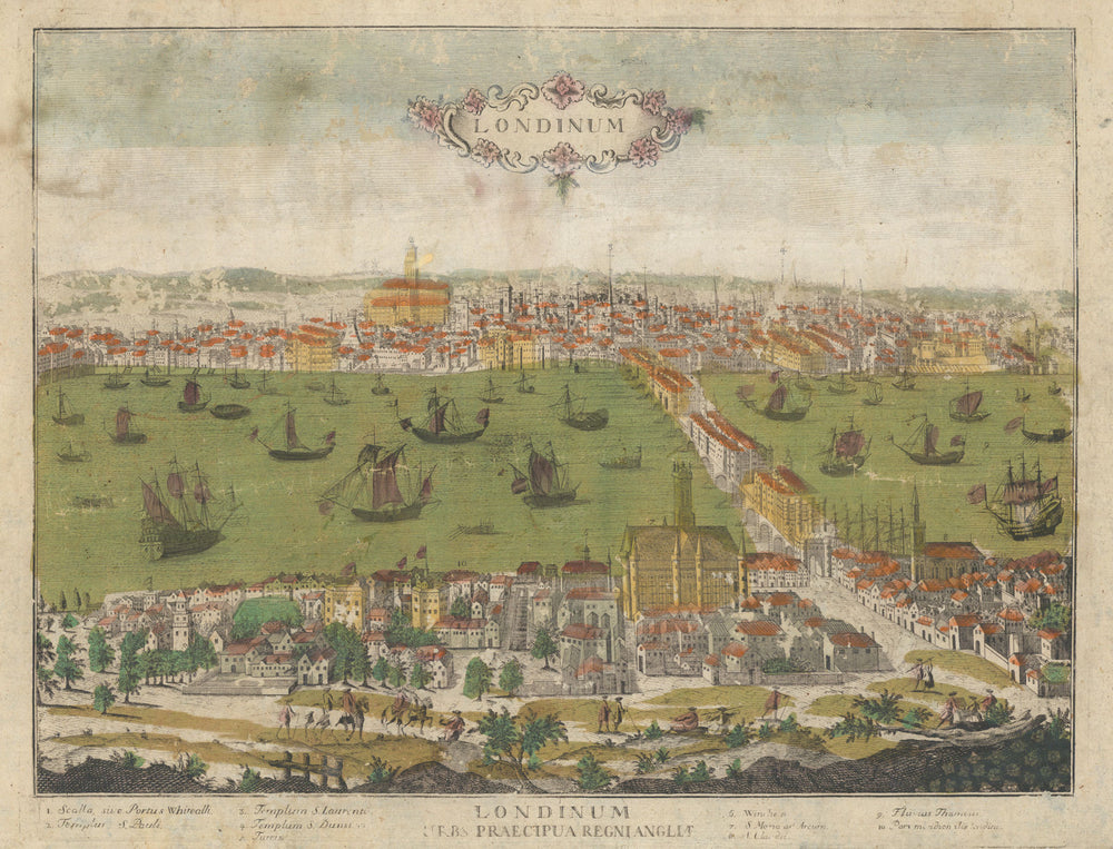 Londinum Urbs Praecipua Regni Angliae. Elizabethan pre-fire London AVELINE c1700