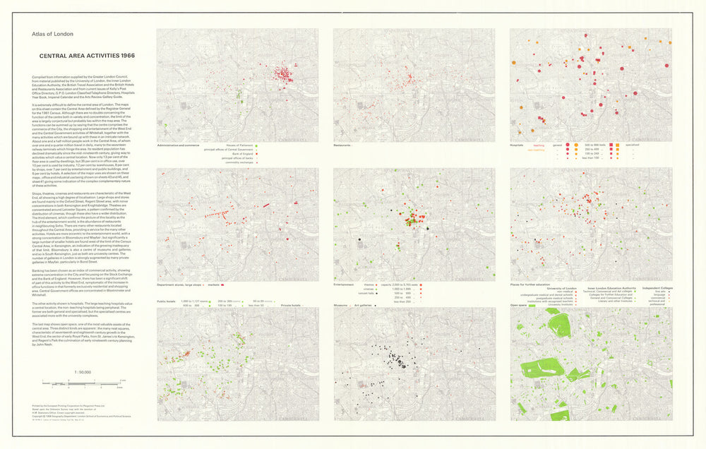 London 1966 Banks Restaurants Hospitals Retail Education Hotels Museums 1968 map