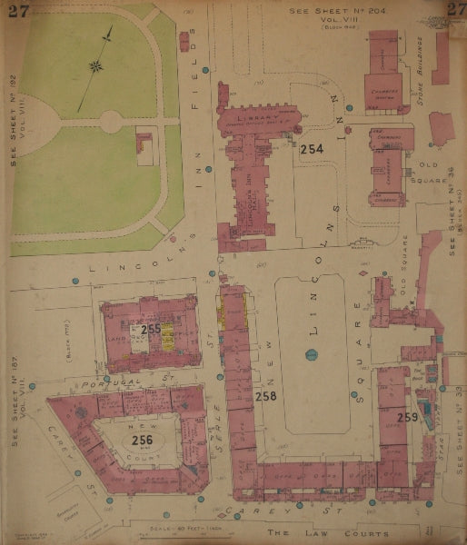 GOAD MAP.Lincoln Inn WC2.Fields Portugal Carey Serle St New Sq Old Star Yd 1946