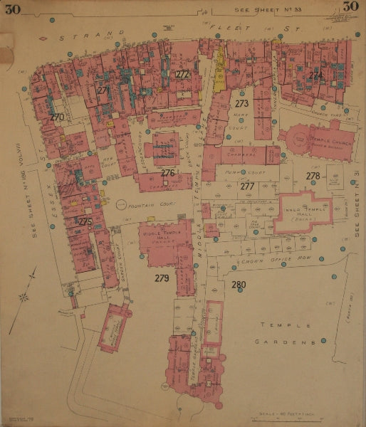 GOAD MAP.Temple EC4 WC2.Strand Fleet Street Middle Lane Essex Inner Gdns 1948