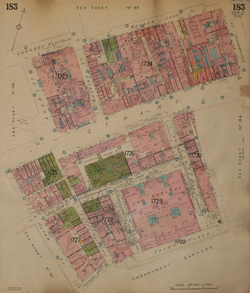 GOAD MAP.WC2.Strand Maiden Ln Bedford St John Adam Southampton Buckingham 1932