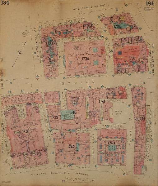 GOAD MAP.WC2.Strand Exeter St Wellington Savoy Ct Pl Southampton Tavistock 1932