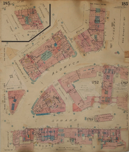 GOAD MAP.WC2.Aldwych Strand Kingsway Tavistock Catherine Wellington Street 1923