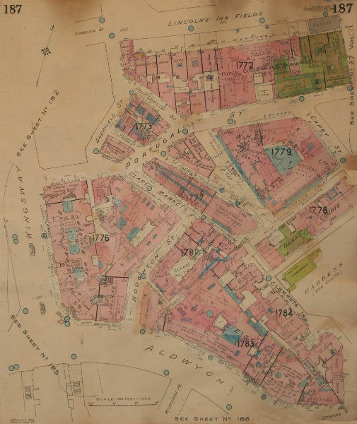 GOAD MAP.WC2.Aldwych Kingsway Houghton Portugal Street Lincoln's Inn Fields 1923