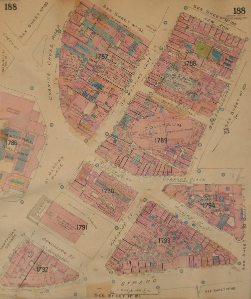 GOAD MAP.WC2.St Martin Ln Charing Cross Rd Strand William IV St Bedfordbury 1923