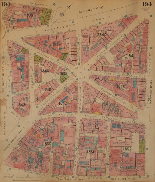 GOAD MAP.Seven Dials WC2.Shaftesbury Ave Earlham St Monmouth Mercer Neal 1934