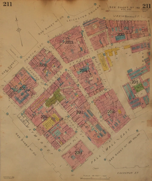 GOAD MAP.SW1 WC2.Haymarket Panton St Pall Mall Leicester Sq Irving Suffolk 1938