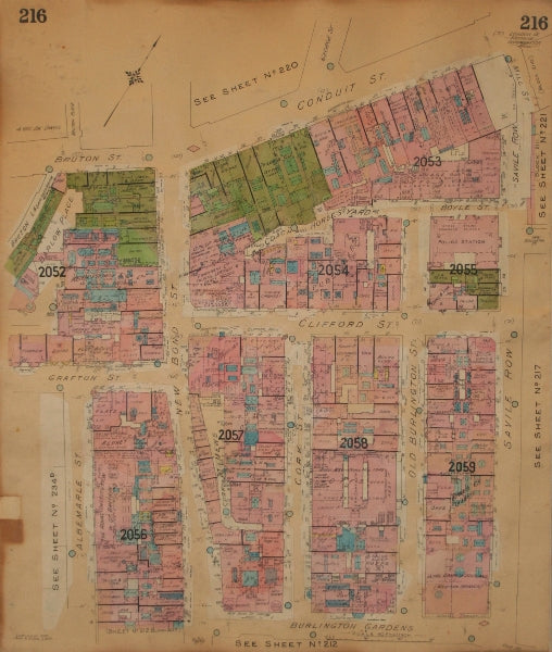 GOAD MAP.Mayfair.New Bond St Cork St Old Burlington St Savile Row Conduit 1928