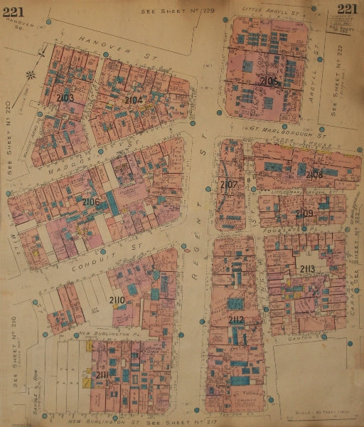 GOAD MAP.W1.Regent Conduit Maddox Hanover Gt Marlborough Kingly Carnaby St 1946
