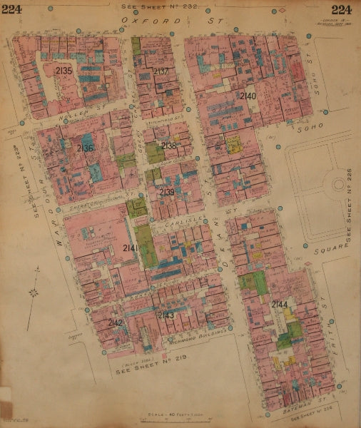 GOAD MAP.W1.Oxford St Soho Sq Wardour Dean Frith Carlisle Gt Chapel Hollen 1932