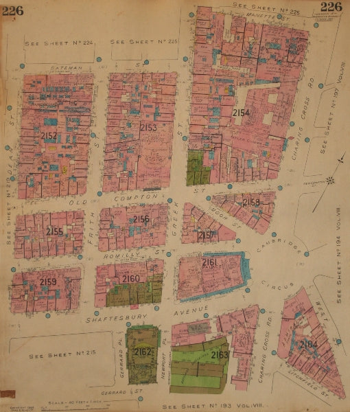 GOAD MAP.Soho.Greek St Frith Dean Charing Cross Rd Old Compton St Romilly 1944