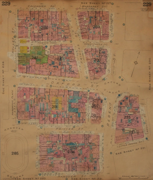 GOAD MAP.W1.Oxford Circus St Regent Hanover Sq Hanover Princes Cavendish Sq 1926