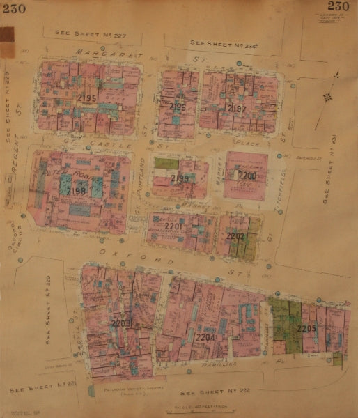 GOAD MAP.W1.Oxford Street Gt Portland Titchfield Mkt Margaret Argyll Castle 1926