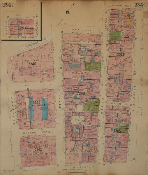 GOAD MAP.Mayfair W1.Berkeley Dover Albemarle Street Piccadilly Stratton Pl 1930