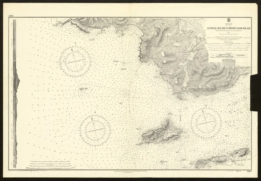 Mayo coast nautical sea chart Achill Island Corraun Clare Is. Admiralty 1859 map