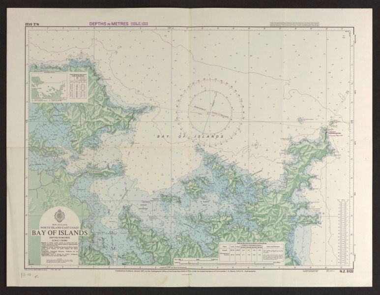 New Zealand North Island. Bay of Islands. NZ Navy nautical sea chart 1978 map