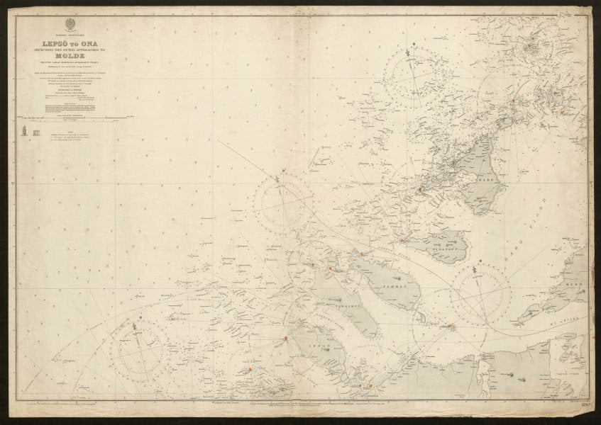 Norway coast sea chart. Møre og Romsdal. Molde approaches. Admiralty 1904 map