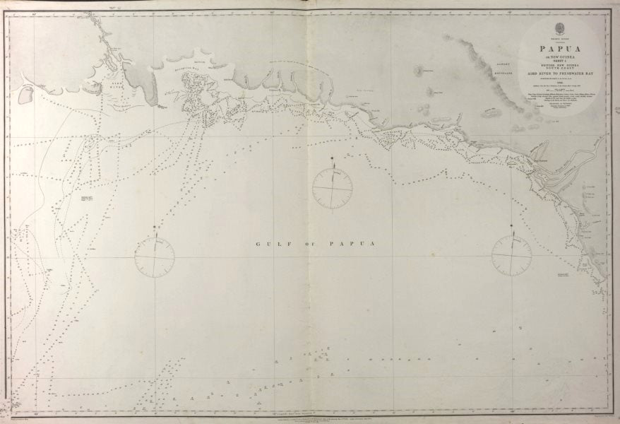British New Guinea South Coast. Aird River. Admiralty sea chart 1880 old map