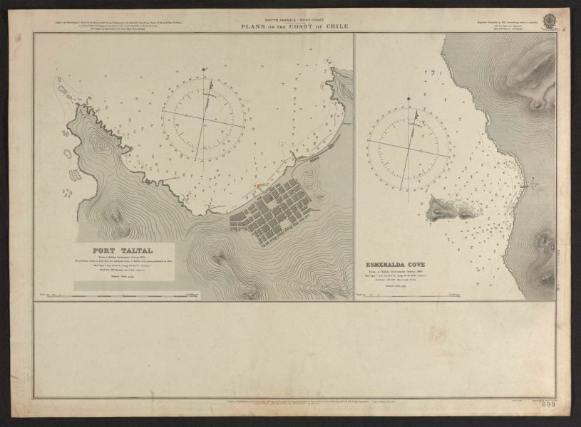 Chile coast. Port Taltal. Esmeralda Cove. Admiralty nautical sea chart 1906 map
