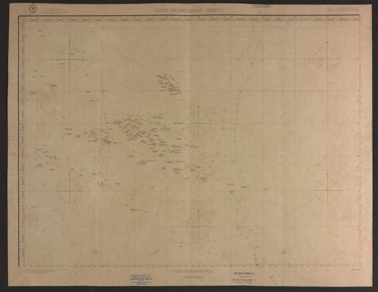 South Pacific Ocean. French Polynesia Cook Islands. US Navy sea chart 1895 map