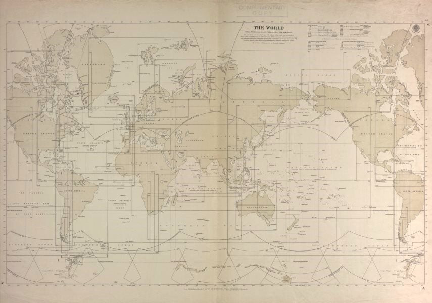 World Index to nautical sea charts published by the Admiralty 1933 old map