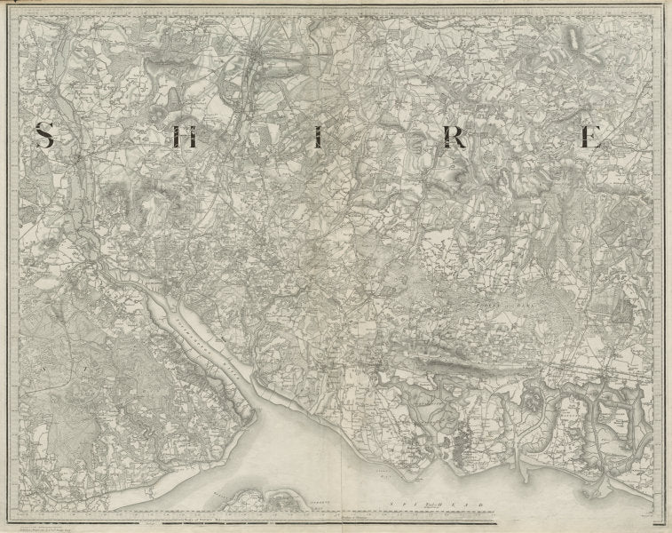 Hampshire south. Winchester Southampton. OS sheet map 63x79cm. MUDGE 1882