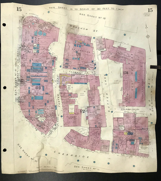 London EC4M EC2V EC1A Cheapside Wood Gresham St Martins-le-Grand GOAD 1958 map