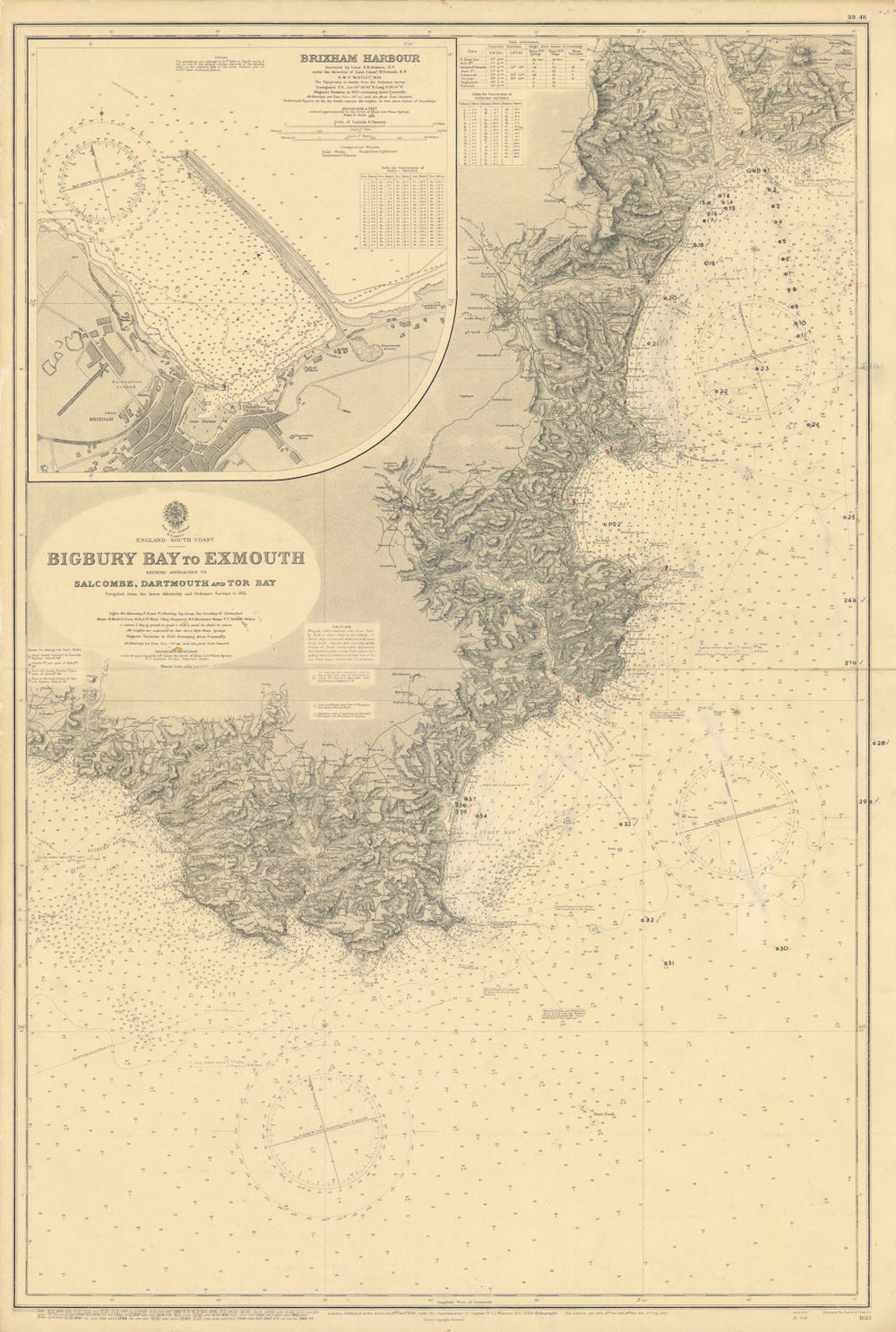 South Devon coast Salcombe Dartmouth Torbay ADMIRALTY sea chart 1891 (1948) map