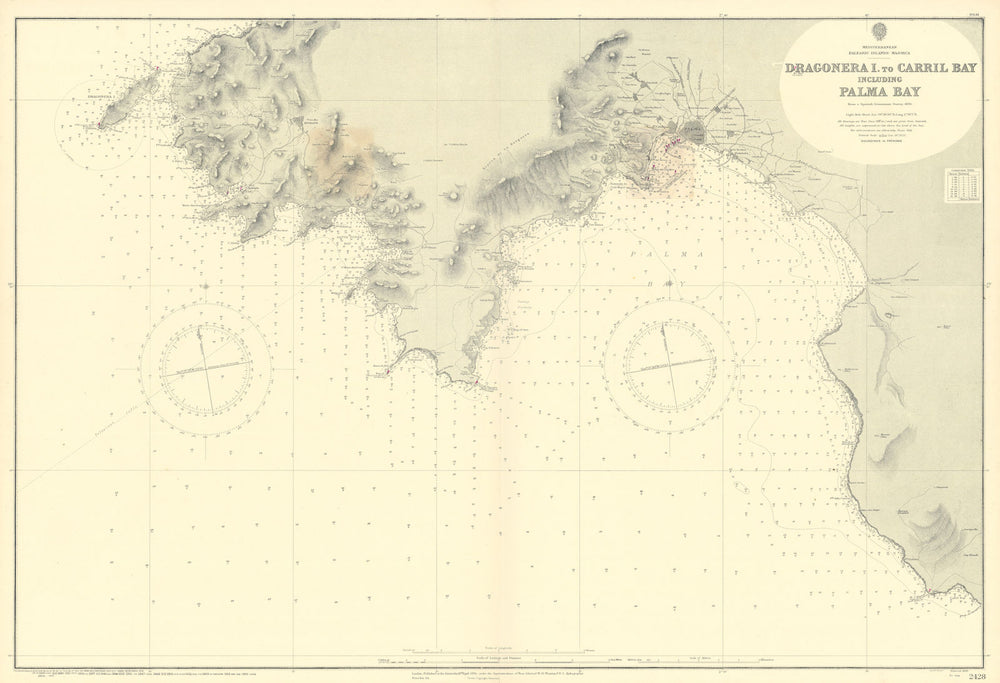 Majorca Mallorca SW coast. Palma Bay. ADMIRALTY sea chart 1895 (1956 ...